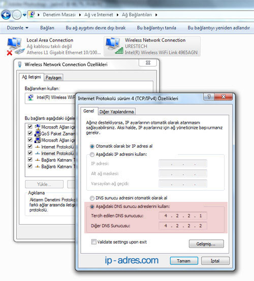 Windows 7 DNS Ayarları Değiştirme